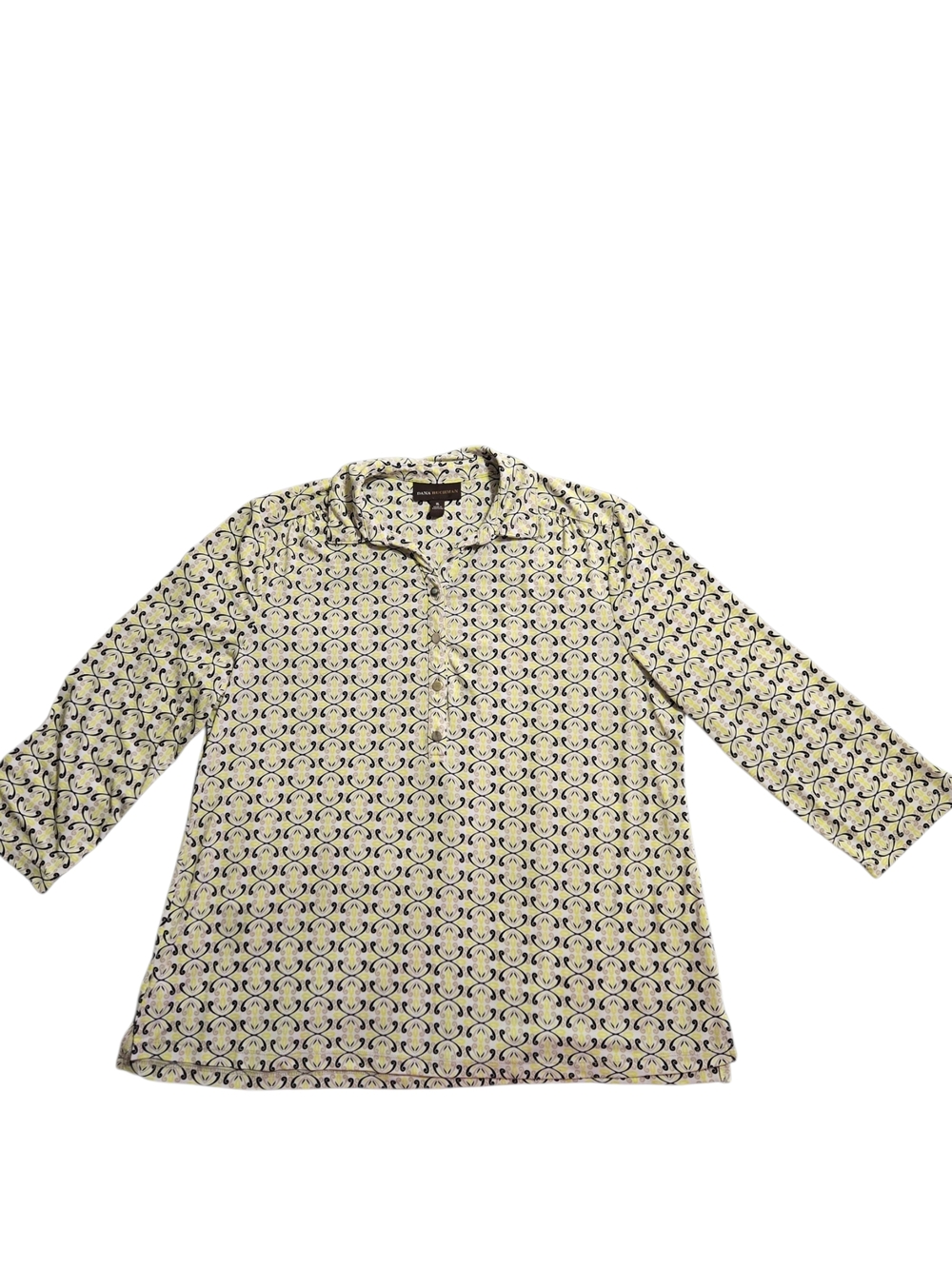 Dana Buchman Geo Abstract Collar Button 3/4 Sleeve Blouse Size XL Vintage